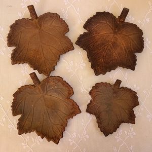 Vintage 70s Cast Iron Leaf Dish Leaves Thanksgiving Fall Tray Rustic Table Decor